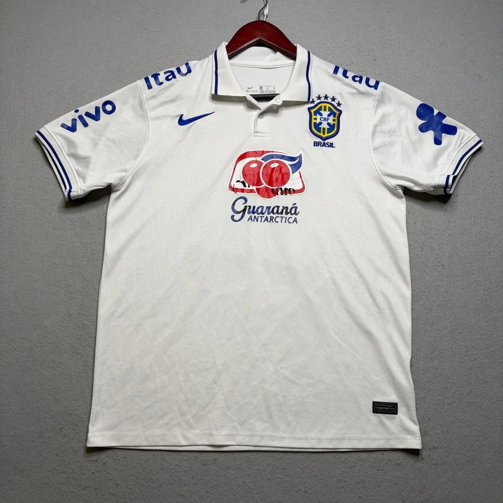 Nike Brazil CBF Training Polo Men L White Brasil Soccer Sagreno 30 Dri-FIT Shirt